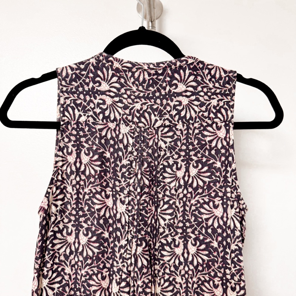 Faherty Isha Sleeveless Pintuck Linen Blend Minidress Midnight Kurala Floral - Picture 7 of 12